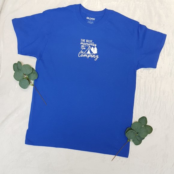 "The Best Memories Are Made Camping" Crew Neck T-Shirt - Picture 1 of 7